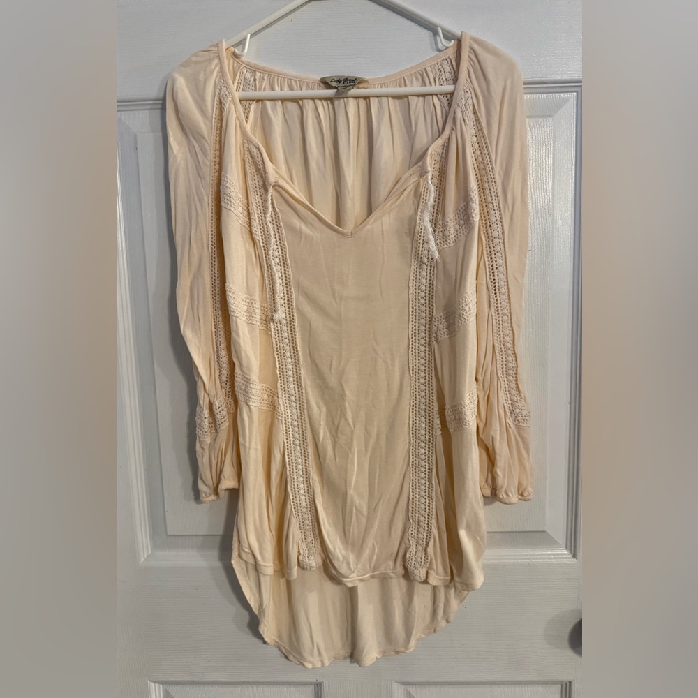 Women’s Lucky Brand Cream Blouse with Lace Accents Size S